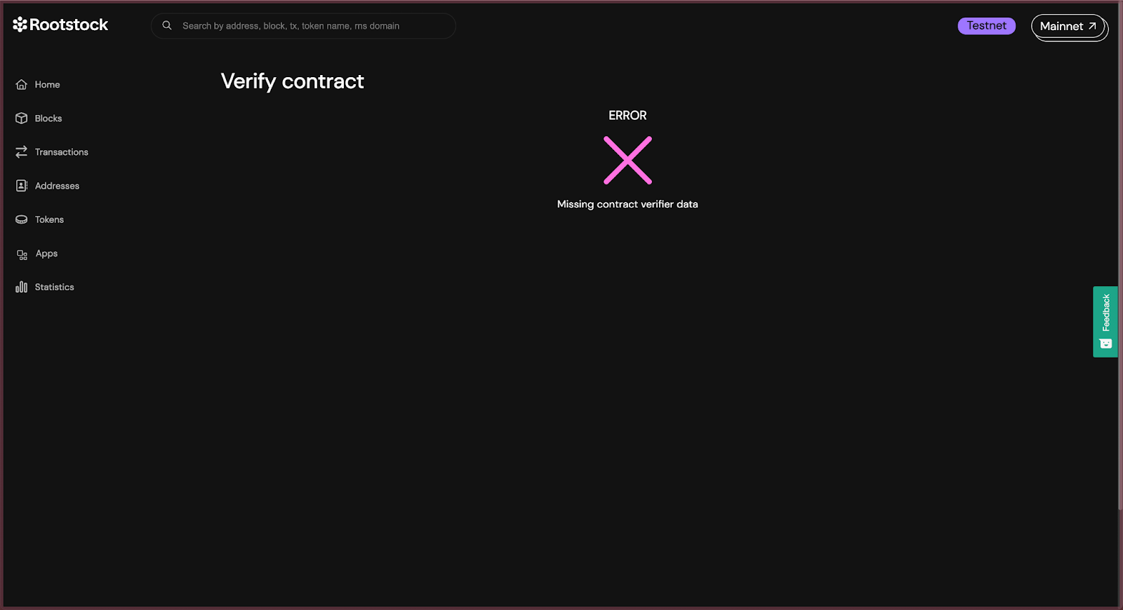 Missing Contract Verifier Data - Rootstock Testnet Explorer